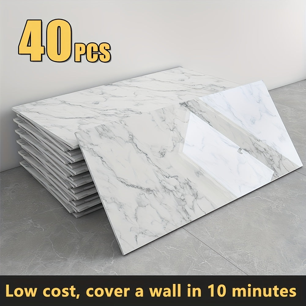 Peel and Stick Wall Panels Marble Pattern Self-Adhesive PVC Wall Tiles Backsplash Stickers for Entryways, Bedrooms and Living Spaces