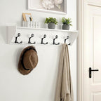 SKOLOO Wall Shelf with Hooks, 35-Inch White Coat Rack Wall Mount with Shelf Organizer - Lightweight & Sturdy, 5 Tri Hooks - Perfect for Entryway, Hallway, Living Room, Bedroom, Mudroom