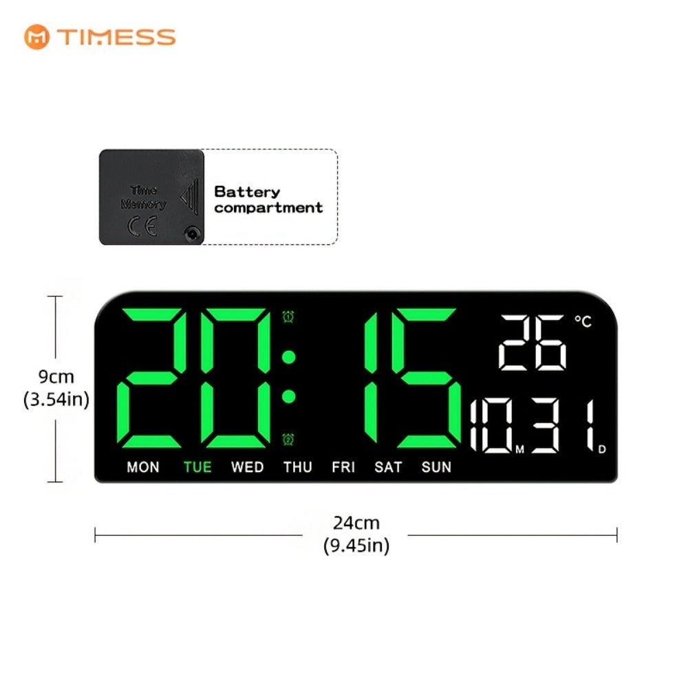 Large Digital LED Wall Clock Dual Alarm Clock with Temperature Date Display Brightness for Entryways, Bedrooms and Living Spaces