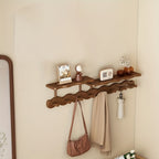 Coat Rack Wall Mounted Wood-and-Metal Organizer with Upper Shelf and 4 or 8 Hooks for Entryway Storage