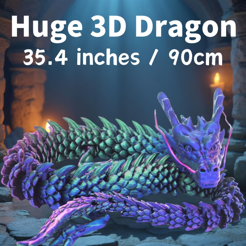 3D Printed Articulated Dragon Figurine 35.4" Giant Poseable Chinese Dragon Collectible Sculpture